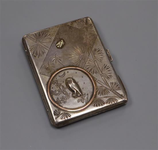 A late Victorian silver cigarette case with aesthetic decoration, Deakin & Francis, Birmingham, 1886, 97mm.